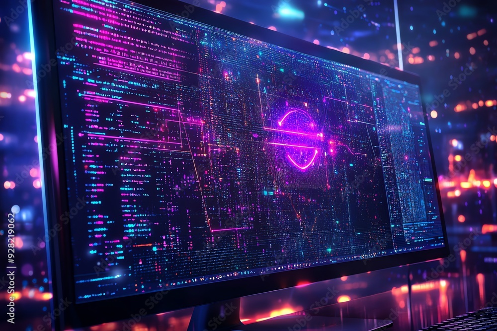 Poster Neon Glow Computer Coding.
