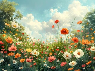 Fototapeta premium Beautiful Spring Field of Flowers