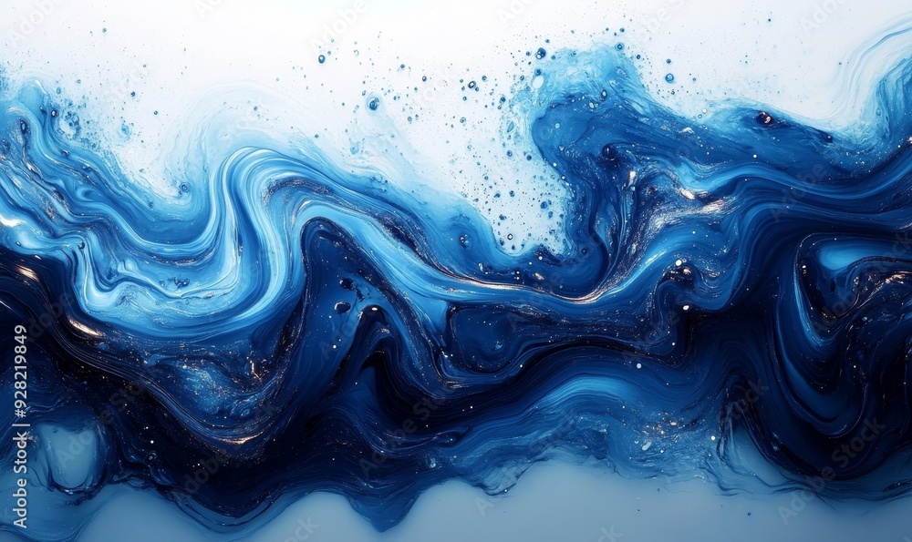 Wall mural abstract art blue paint background with liquid fluid grunge texture. ai, generative ai