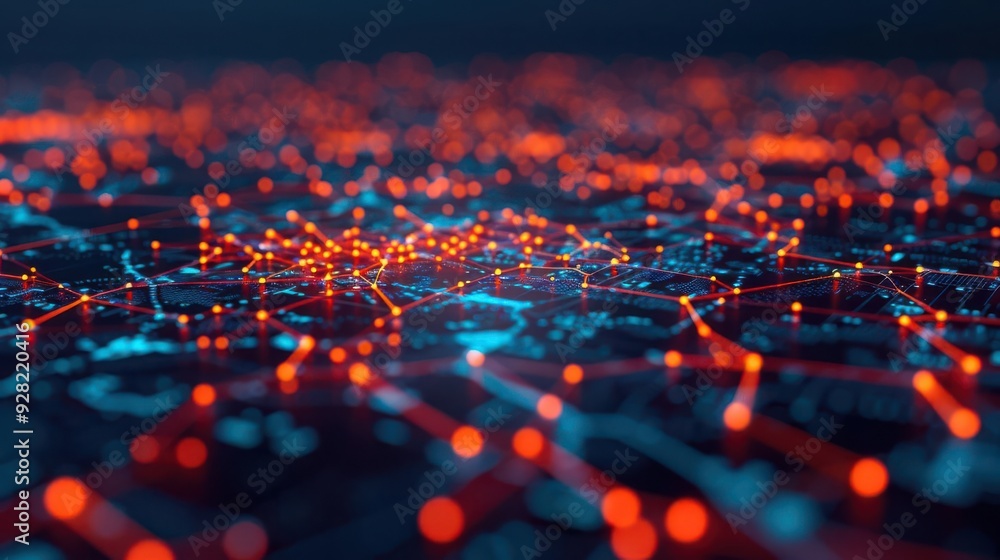 Poster abstract digital network with glowing nodes and lines. a vibrant representation of technology and co
