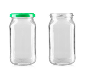 Two empty glass jars. Isolated on a white background.