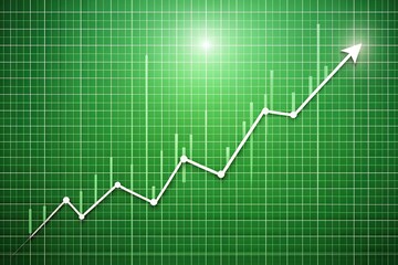 Obraz premium Upward trending curve on a green background, overlaid on a white grid chart, symbolizing growth, progress, and financial success in business and economics.