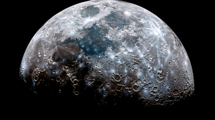 Luminous Lunar Landscape, an ethereal depiction of the moons surface, showcasing its intricate craters and illuminated textures against a dark cosmic backdrop.