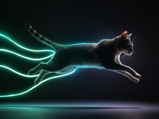 Fototapeta premium Neon Feline Silhouette