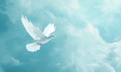 sky funeral background with white dove, copy space for text, Generative AI