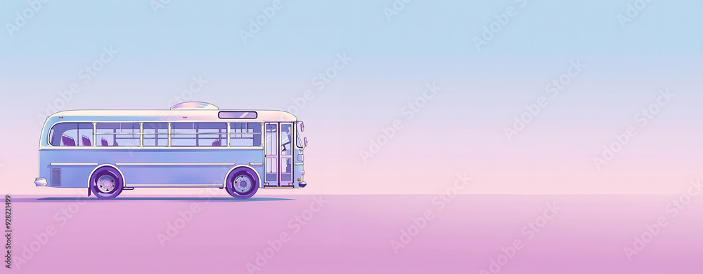Poster retro bus on a pink gradient background with plenty of copy space.