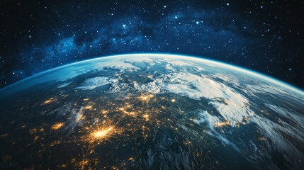 Fototapeta premium Earth at night with city lights and stars.