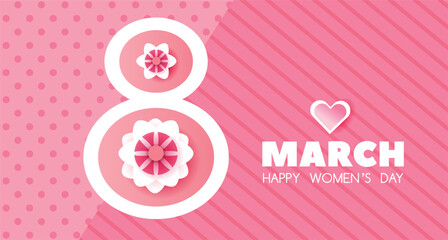 Happy 8 March International Womens DayTemplate  art  background. Perfect flower  design  for banner, greeting card, invitation, social media, sale, business, poster Vector illustration.