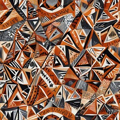Seamless Abstract Pattern with Vibrant Orange and Black Colors, Perfect for Wallpaper or Textile Design