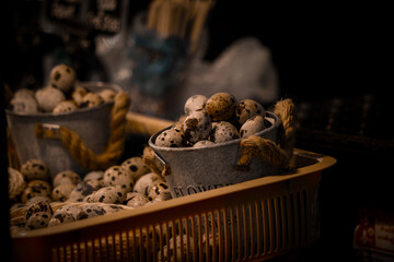 close up of a tray of Quail Egg, Thailand, Market, Yummy, Street Food, Cheap, Fast Food, Salty