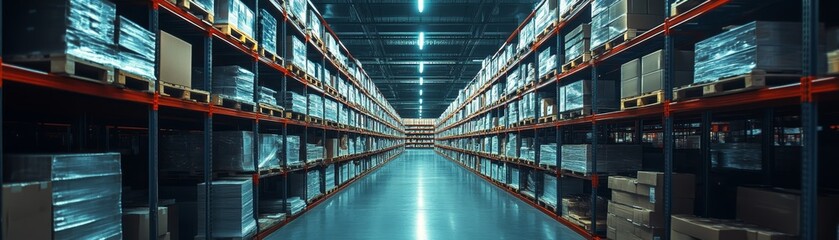 Obraz premium Large modern warehouse with organized shelving