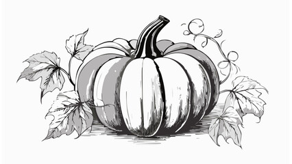 Pumpkin Fruit Sketch - Halloween Leaf Food Doodle Organic Health Festival
