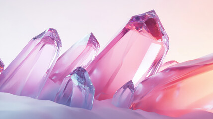 Iridescent crystals with vibrant colors on a soft pastel background. Concept of elegance and luxury