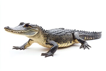 Fototapeta premium A Young Alligator with Dark Scales and Yellow Undertones