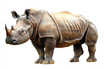 Fototapeta premium A Close-up of a Gray Rhinoceros Standing on a White Background
