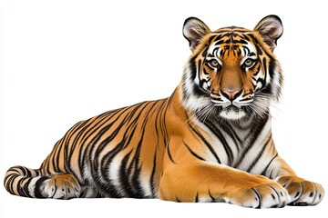 A Close-up of a Tiger Lying Down, Looking Directly at the Viewer