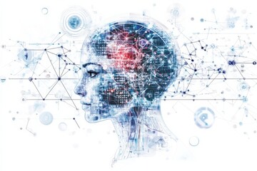 Obraz premium Abstract digital brain with neural network connections diagram and data points, digital mind and ai concept...