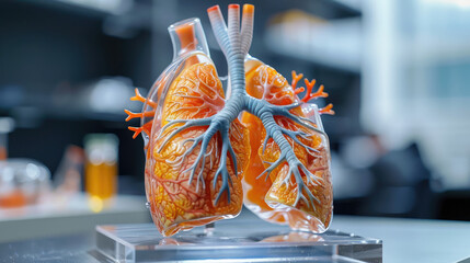 Human physical model respiratory system showing lungs and heart for educational purposes