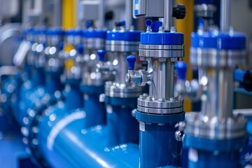 Blue and Silver Industrial Pipeline Valves, Pumps, and Pipes for Processing and Manufacturing
