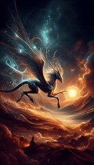Obraz premium a mythical creature in pursuit of a glowing orb