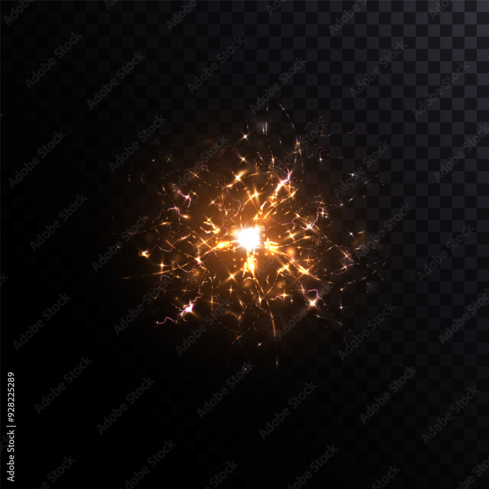Poster explosion of quantum light energy with flying sparks and light lightning, lightning background for c