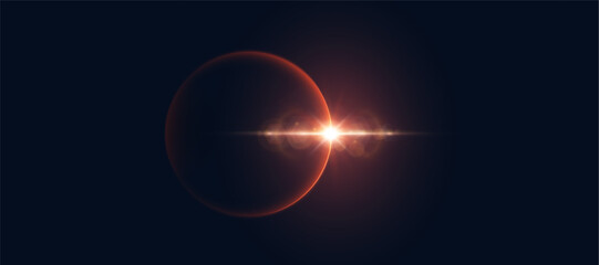 Solar eclipse effect. Space sunrise. Sunrise with rays and glare. Vector on transparent background.	
