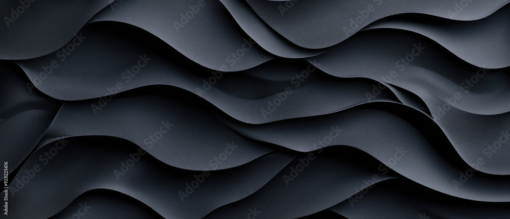 Poster elegant black waves, textured layers intertwine in smooth curves, creating a fluid composition, evok