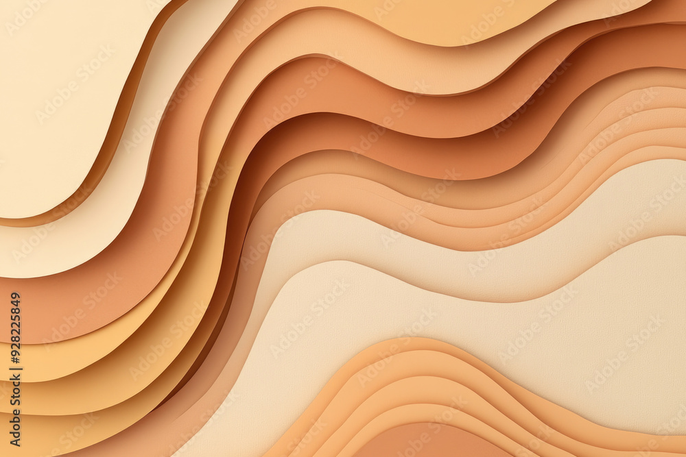 Poster abstract paper waves, a harmonious blend of soft beige and warm terracotta, creating a soothing text