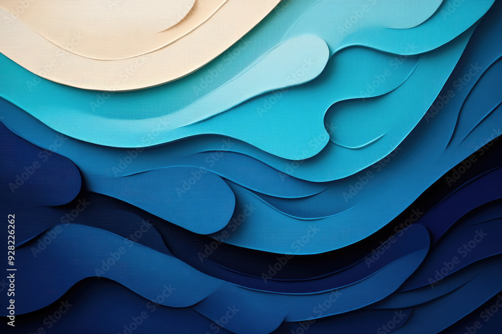 Aufkleber flowing waves in gradient blues, layered textures create a dynamic interplay of colors from light cr