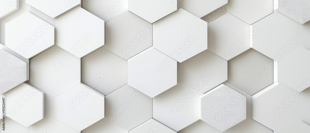 Poster hexagonal elegance, a modern wall design featuring interlocking white hexagons, creates a harmonious