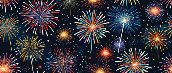 Fototapeta premium Fireworks in night sky pattern background watercolor style4