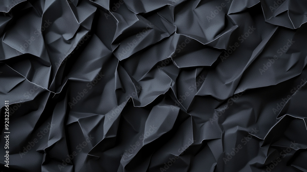 Poster dark crumpled surface, an abstract representation of texture and shadows, showcasing the intricate p