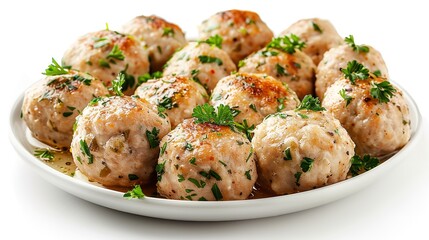 Fototapeta premium Swedish Meatballs in mushroom sauce on plate on table
