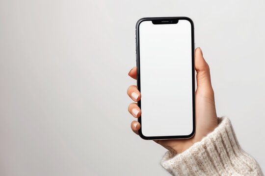 mocap of a smartphone in a woman's hand on a plain white background