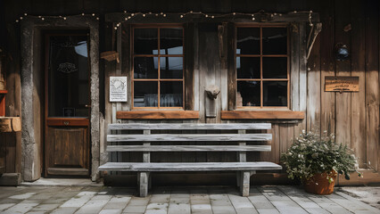 A rustic wooden bench