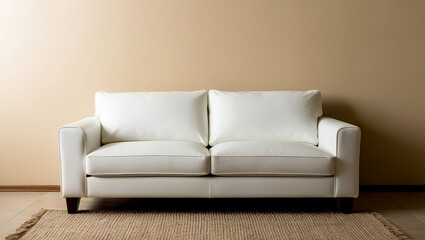 White sofa couch in a beige living room background, Modern living room interior with white sofa, Contemporary living room with white couch