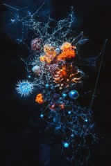 An artistic visualization of a food chain with plankton showcases the intricate web of ocean biomass life.