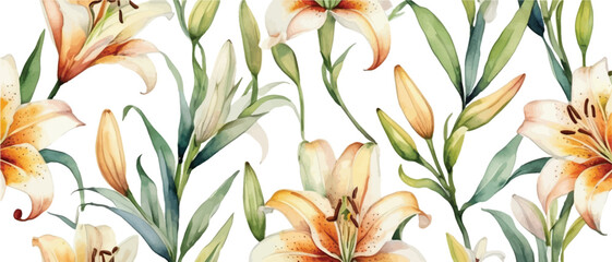 Lily flower pattern background watercolor style2