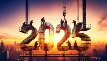 Building the Future: 2025 Construction Scene at Sunset