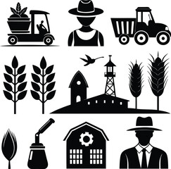 Naklejka premium Farm Implements Outline Silhouette Graphics Collection