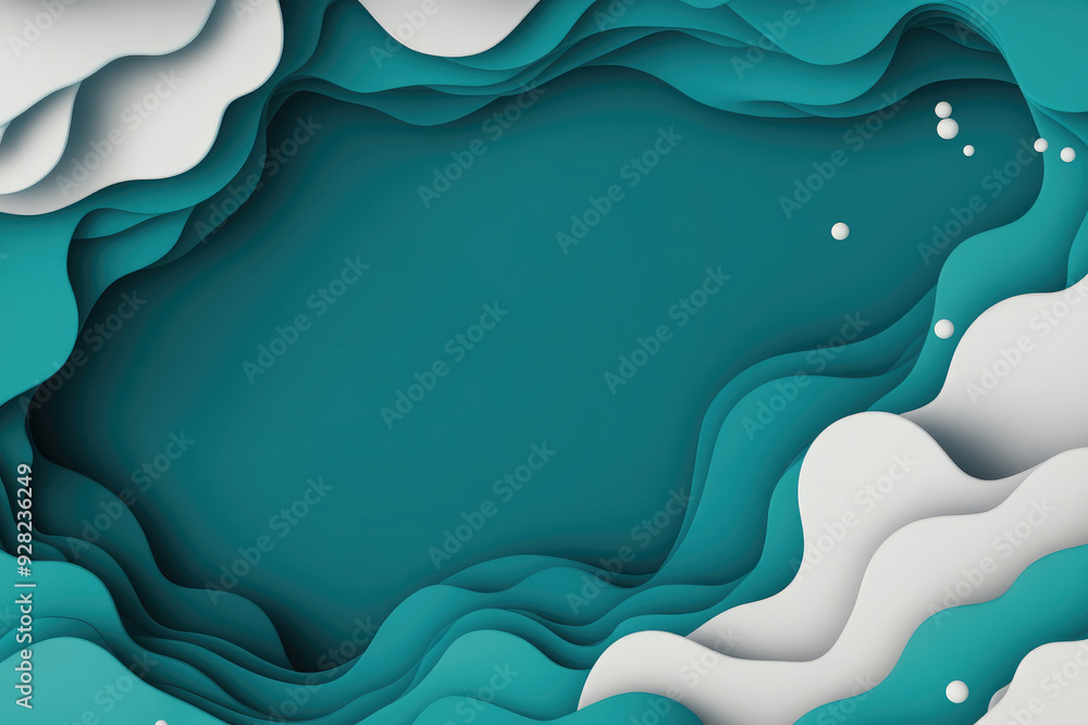 Aufkleber fluid layers of teal and white, creating a sense of depth and movement, evoking an abstract oceanic 
