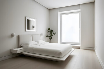 Fototapeta premium A minimalist white decorated bedroom design