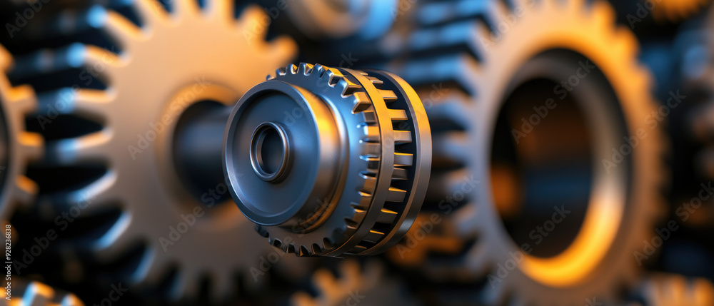Aufkleber interlocking gears, a close-up view of metallic gears showcasing intricate designs and precision eng
