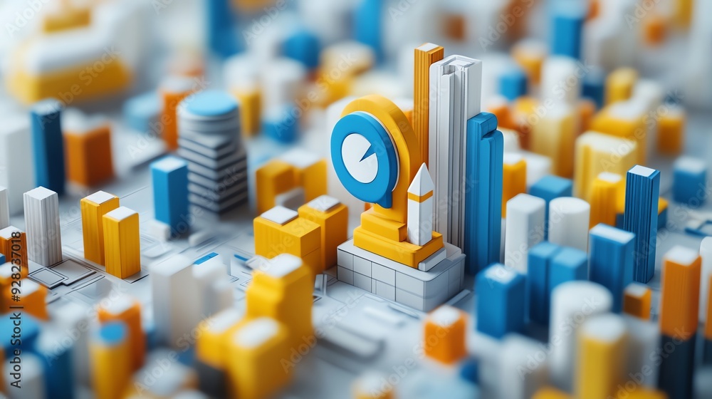 Aufkleber 3d abstract cityscape with data icon.