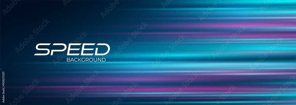 Poster dark blue modern wide abstract technology background with blue and pink glowing high-speed and movem