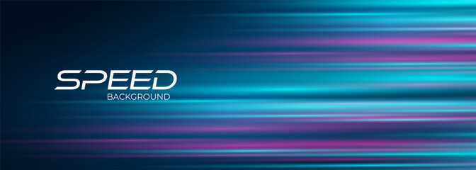 Dark blue modern wide abstract technology background with blue and pink glowing high-speed and movement light effect. Vector illustration