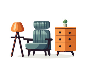 The lamp, armchair and dresser furniture