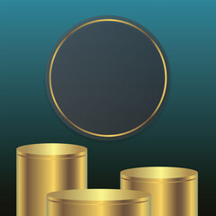 3D realistic empty gold podium stand on blue background, product stand promotion, etc. Vector illustration