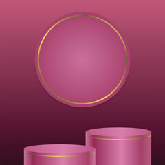 3D realistic empty pink podium stand on pink background, product stand promotion, etc. Vector illustration