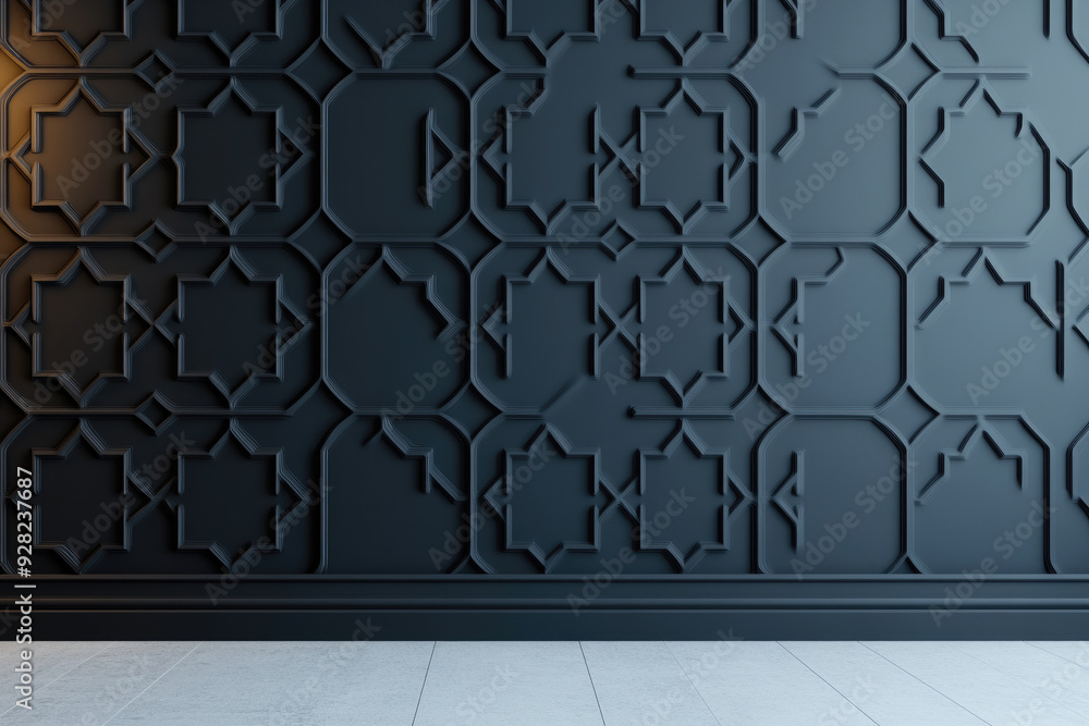 Poster modern geometric wall design, intricate dark patterns and textures create a sophisticated atmosphere